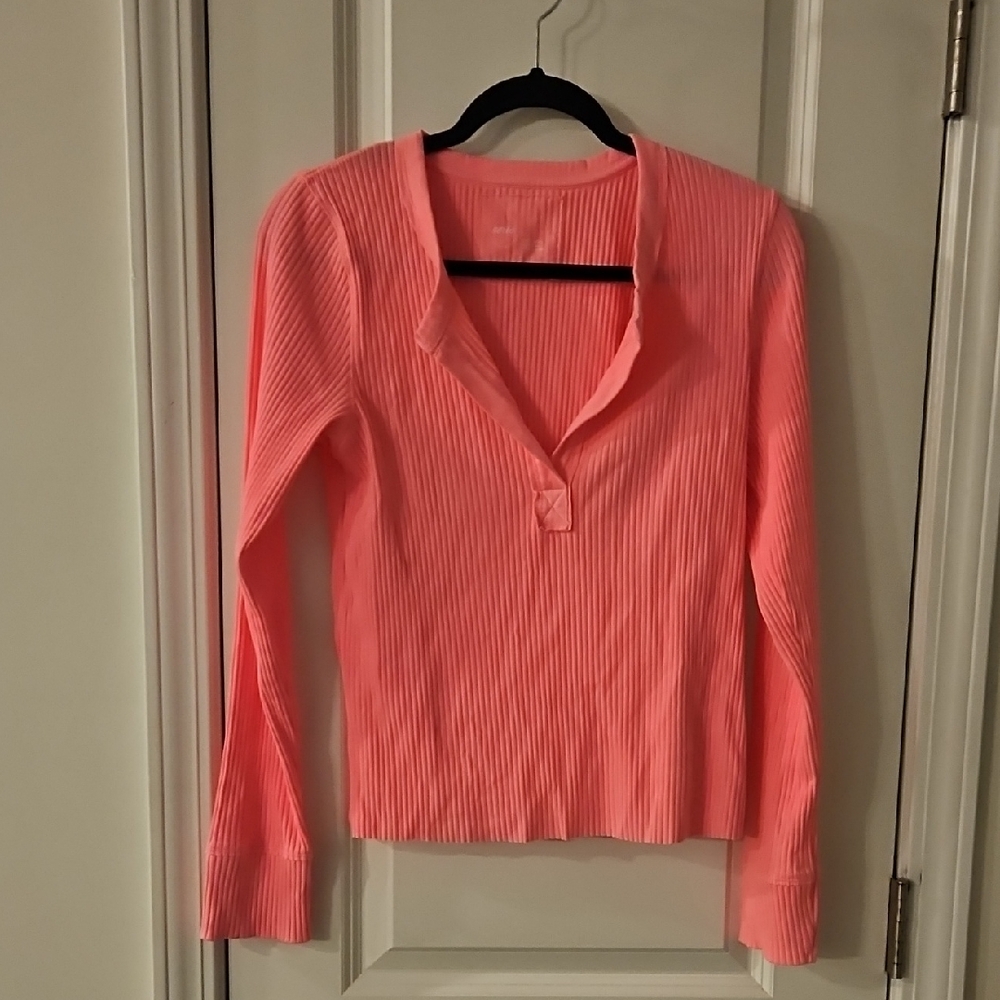Aerie Coral Ribbed Long Sleeve Top